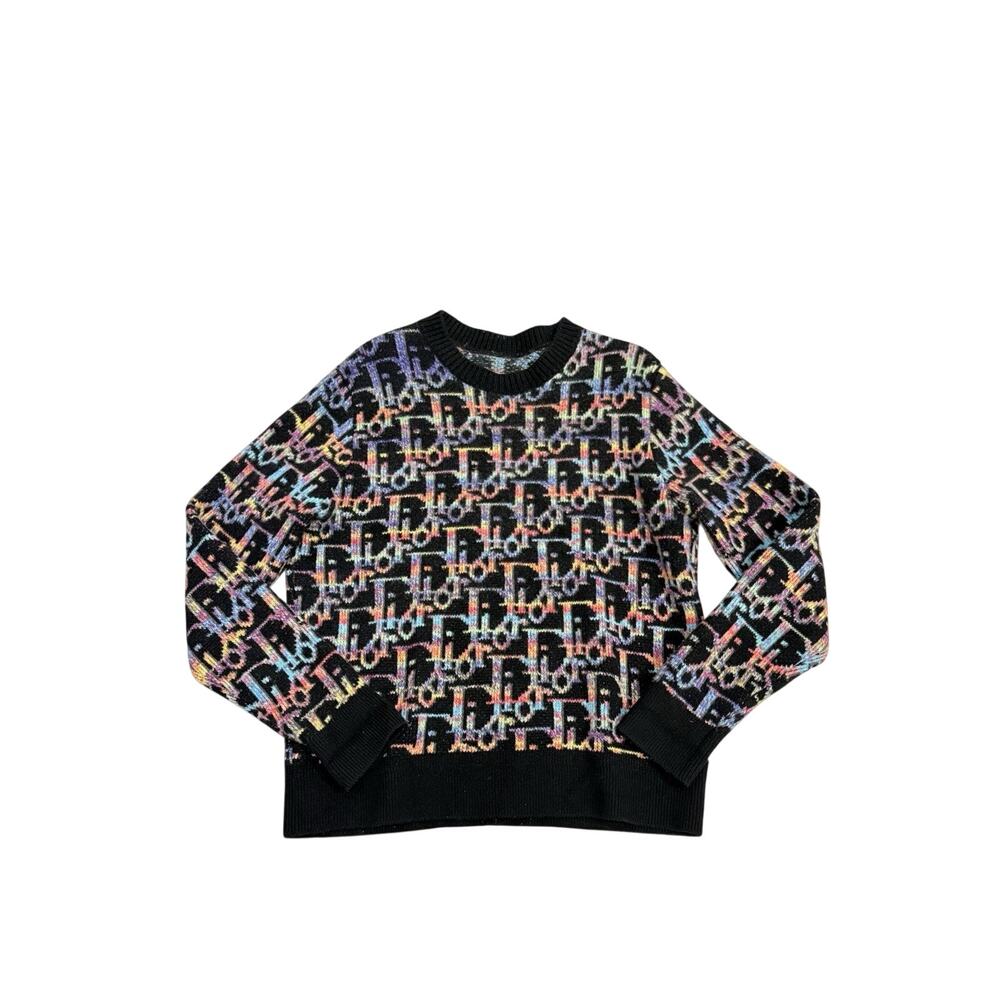 Dior Black Multicolor Oblique Wool Pullover Sweater Size Large